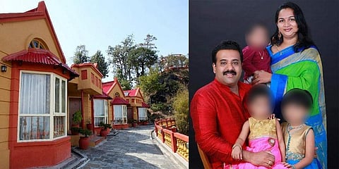 Family of  Prabhin Kumar Nair, his wife Sharanya and their childre (right) Everest Panorama Resort (left)