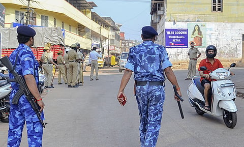 RAF personnel and local police at a street after anti-CAA protests turned violent in several areas in Mangaluru (File| PTI)