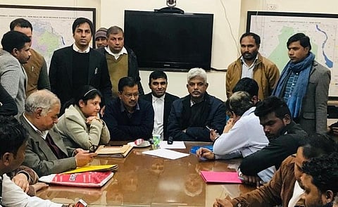 Delhi CM and Aam Aadmi Party (AAP) candidate from New Delhi seat, Arvind Kejriwal at the Returning Officer's office, as he is yet to file his nomination.  (Photo | ANI)
