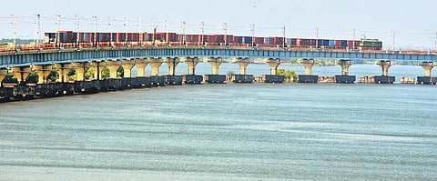 A freight train of Concor passing through the rail link from Concor-Vallarpadam to ICD-Whitefield in Bengaluru on Wednesday | A Sanesh