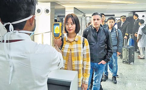 A thermal screeening device checks passengers arriving in India from China and Hong Kong at an airport. (File Photo)