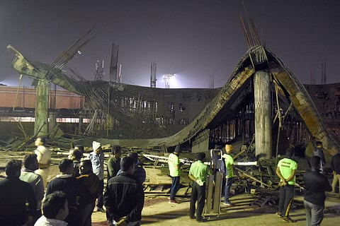 The roof of an under-construction building collapsed at the Biju Patnaik International Airport. (File Photo | Biswanath Swain, EPS)