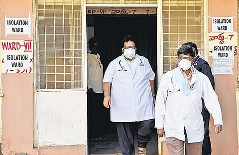 Isolation ward for patients suspected to have Coronavirus at Fever Hospital; Staff also take preventive measures while attending to these patients. (Photo | Vinay Madapu/EPS)