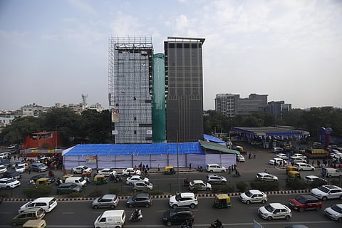 A view of two automated tower car parking at Green Park New Delhi on Thursday. (Photo | EPS/Arun Kumar)