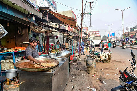 Police personnel stand guard a day after anti-CAA protests across the state in Lucknow Saturday Dec 21 2019. (File | PTI)