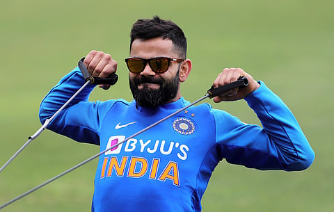 Indian skipper Virat Kohli during the practice session ahead of the first T20I against Sri Lanka, at Barsapara Cricket Stadium in Guwahati on Saturday. (Photo | ANI)