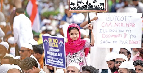 People gather during a peaceful protest against CAA at Eidgah-e-Bilal in Bengaluru on Saturday;