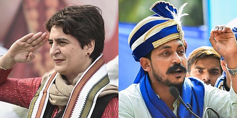 Congress General Secretary Priyanka Gandhi Vadra (L) and Bhim Army chief Chandrashekhar Azad (File Photo | PTI)