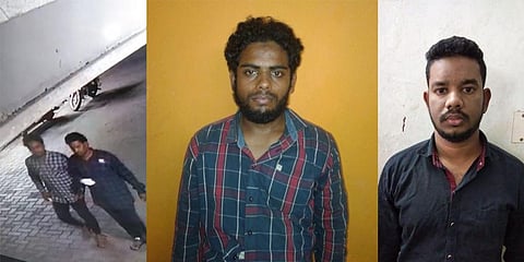 Abdul Shameem (centre) and Thoufiq seen fleeing from the crime scene in the CCTV footage. (Photos | Express)