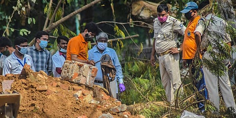 The explosion spot being cleared for investigation on Friday. (Photo | EPS)