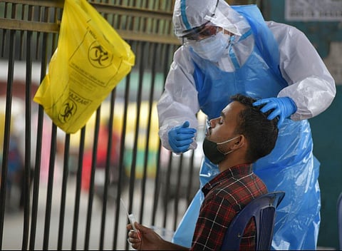 People give nasal swab tests for COVID-19. (Photo | Meghana Sastry, EPS)