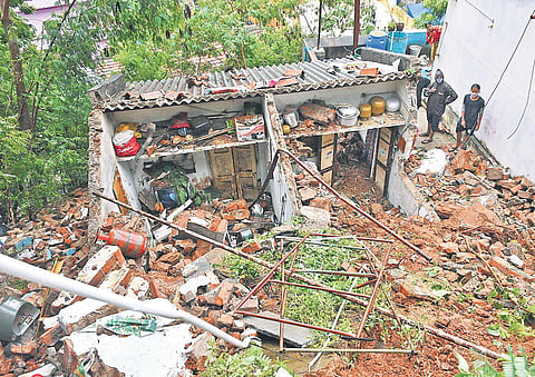A house damaged during a landslide in Vijayawada | Prasant Madugula