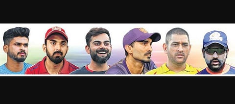 Indian captains at !PL: (L to R) Shreyas Iyer, KL Rahul, Virat Kohli, Dinesh Karthik, MS Dhoni, Rohit Sharma.