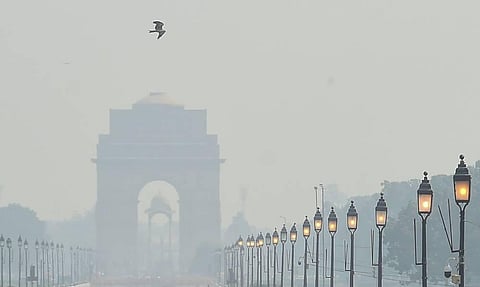 A view of the India Gate shrouded in haze in New Delhi Friday Oct. 16 2020. (Photo | PTI)