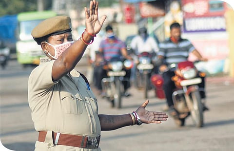Home guard Gauri Behera on duty (Photo | EPS)