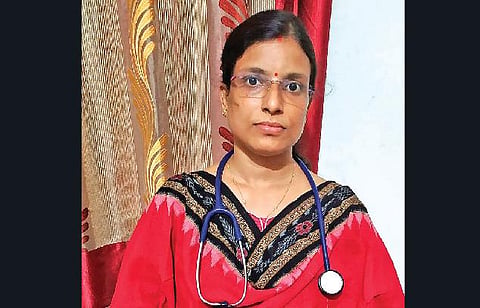 Dr Lotus Mishra, an AYUSH doctor posted at the Katapali Community Health Centre (CHC) under Bargarh Sadar block (Photo | EPS)
