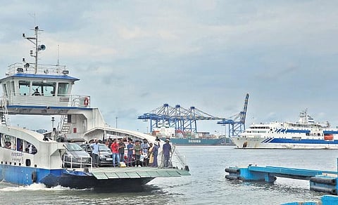 The Roro Vessel, rolled out by the Kochi Corporation, on one of its services carrying passengers to the city