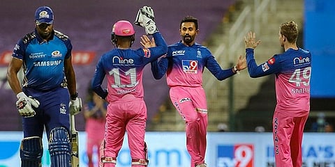 Rajasthan Royals then staged a comeback as the side dismissed Suryakumar Yadav (40) and Kieron Pollard (6) in quick succession, reducing Mumbai Indians to 101/4 in the 13th over. (Photo | PTI)