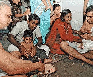 A Vidyarambham ceremony organised at the Ernakulam Siva Temple before the pandemic. (Photo | EPS)