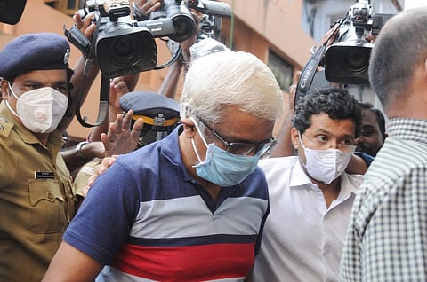 M Sivasankar, former principal secretary  Custody at Enforcement directorate  office in Kochi on Wednesday. (Photo | A Sanesh, EPS)