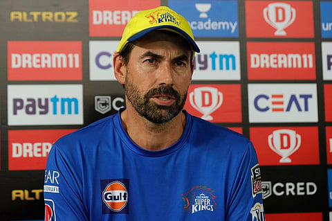 The Chennai SuperKings coach Stephen Fleming at PC. (Photo | IPL)