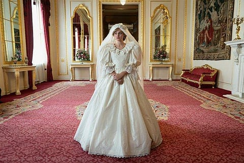Emma Corrin in replica of Princess Diana's wedding dress (Photo | Twitter)