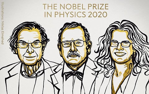 (L-R) Roger Penrose, Reinhard Genzel and Andrea Ghez (Photo | Nobel Prize, Twitter)