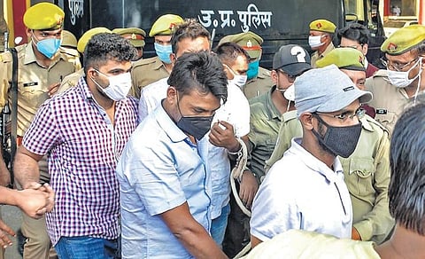 Police produce journalist Siddique Kappan and three others, suspected to have links with the PFI and its affiliate, at a court in Mathura on Wednesday | PTI
