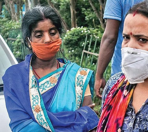 Manjula, sister of Simanchal at the explosion site in Bhubaneswar on Thursday. (Photo | EPS)