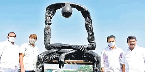 MAUD Minister KT Rama Rao at the inauguration of a link road in Hyderabad. (Photo | EPS)