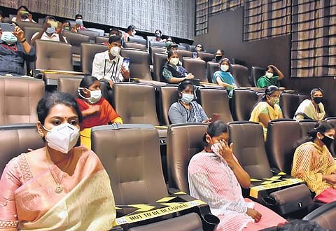 PVR Cinemas organised a special movie screening for corona warriors in Coimbatore on Tuesday  | u rakesh kumar