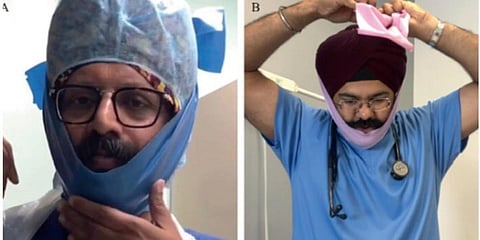 'Singh Thattha' - enables bearded medics to wear a well-fitting respirator mask. (Photo | Twitter/@Gurchrandhawa)
