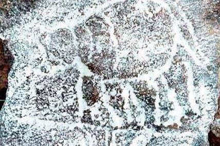 Vijayanagara Empire emblem carved  on a stone found at Uchhapatti village