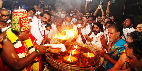 Bharani deepam was lit at Arunchaleswarar temple in Tiruvannamalai. (Photo | EPS)