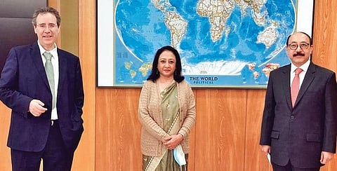 Foreign Secretary Harsh Vardhan Shringla (R) in Germany during his week-long Europe tour  | Express