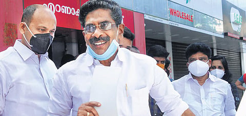 KPCC president Mullappally Ramachandran comes out after the press meet at Ernakulam Press Club in Kochi on Sunday.  (Photo | EPS/A Sanesh)