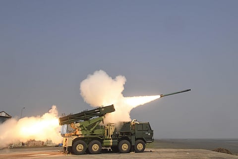 The Pinaka rockets have a range of around 37 km. (Photo | @DRDO_india, Twitter)