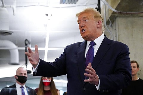 President Donald Trump speaks at the Trump campaign headquarters on Election Day. (Photo | AP)