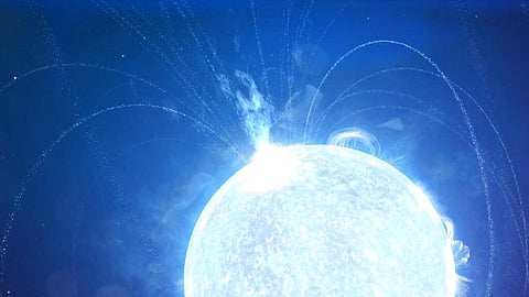 This image from video animation provided by NASA in November 2020 depicts a powerful X-ray burst erupting from a magnetar. (Photo | AP)