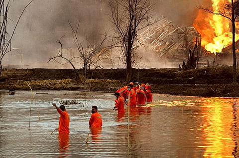 File photo of NDRF personnel participating in a rescue operation at the site (Photo | AP)
