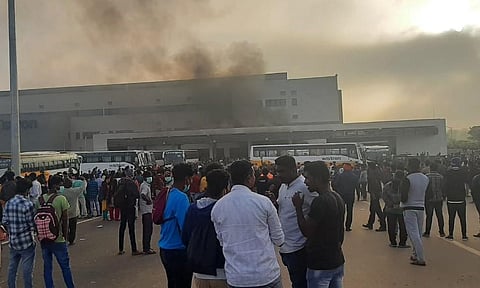 One of the rooms was also set on fire besides reportedly damaging the vehicles that belonged to Wistron Company. (Photo | Express)