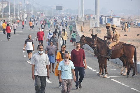 Joy is a walk along the beach road! (Photo | R Sathish Babu, EPS)