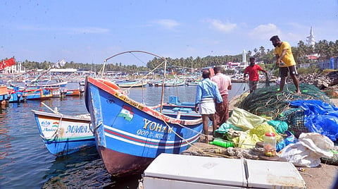 (Representational photo) Fishermen take their boats to safety at Vizhinjam following the cyclone warning issued by the IMD. (Photo | Vincent Pulickal, EPS)