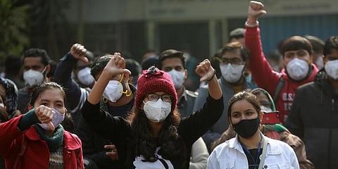 Representational image: Members of nursing staff at AIIMS take part in a protest. 