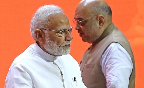 Amit Shah and PM Narendra Modi during BJP National executive meet. (Photo | Shekhar Yadav/ EPS)