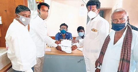 A candidate from Abbigeri Gram Panchayat in Gadag files his nomination on Tuesday