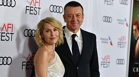 Actress Gillian Anderson (L) with former boyfriend and 'The Crown' series creator Peter Morgan (Photo | AFP)