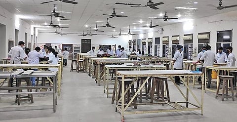 First year students attending practical class on the first day at VIMSAR, Burla