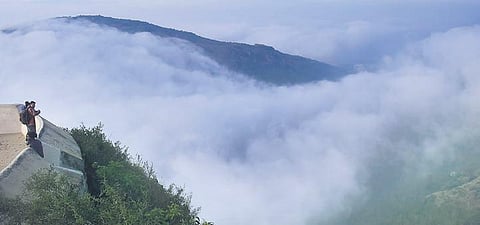 A misty winter morning at Nandi hills in Bengaluru. (Photo| Pandarinath B, EPS)