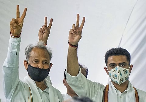 Rajasthan Chief Minister Ashok Gehlot along with senior Congress leader Sachin Pilot. (Photo| PTI)